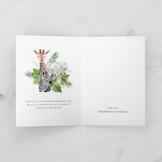 ベビー野生動物 |赤ちゃんシャワーありがとう サンキューカード (内部)