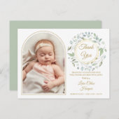 ベビー金ゴールドアーチフォトグリーンリーサンキュー誕生 案内ポストカード (正面/裏面)