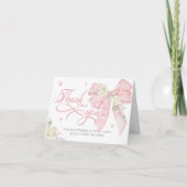 ベビー開花かわいいピンクボウ赤ちゃんシャワーありがとう サンキューカード (正面)