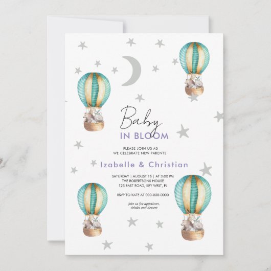 ベビー開花かわいい素朴動物招待状 招待状 (正面)