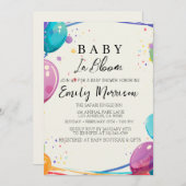 ベビー開花とバルーン赤ちゃんシャワー 招待状 (正面/裏面)