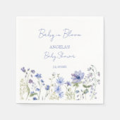 ベビー開花のワイルドフラワーほこりっぽい青い赤ちゃんシャワー スタンダードカクテルナプキン (正面)