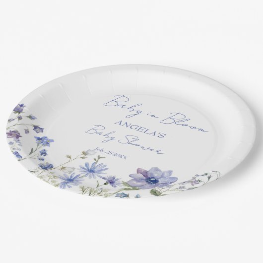 ベビー開花のワイルドフラワーほこりっぽい青い赤ちゃんシャワー ペーパープレート (アングル)