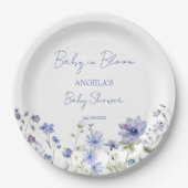 ベビー開花のワイルドフラワーほこりっぽい青い赤ちゃんシャワー ペーパープレート (正面)