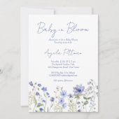 ベビー開花のワイルドフラワーほこりっぽい青い赤ちゃんシャワー 招待状 (正面)