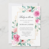 ベビー開花の繊細なピンクのフローラ赤ちゃんシャワー 招待状 (正面)