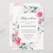 ベビー開花の繊細なピンクのフローラ赤ちゃんシャワー 招待状 (正面/裏面)