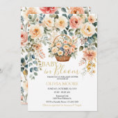 ベビー開花の花のバスケット赤ちゃんシャワー 招待状 (正面/裏面)