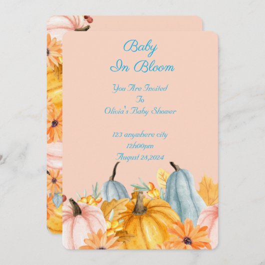 ベビー開花の赤ちゃんシャワー 招待状 (正面/裏面)