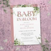 ベビー開花ほこりっぽいバラピンク緑の赤ちゃんシャワー 招待状