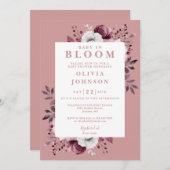 ベビー開花ほこりっぽいバラモダンフローラベビースシャワー 招待状 (正面/裏面)