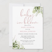 ベビー開花ほこりっぽいバラ緑の赤ちゃんシャワー 招待状 (正面)