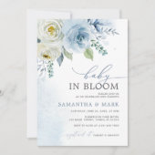 ベビー開花ほこりっぽいブルーバラフローラベビーシャワー 招待状 (正面)