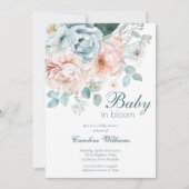 ベビー開花ほこりっぽいブルー春フローラシャワー 招待状 (正面)