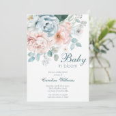 ベビー開花ほこりっぽいブルー春フローラシャワー 招待状 (スタンド正面)