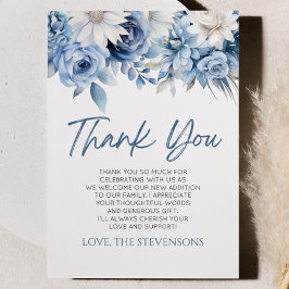 ベビー開花ほこりっぽい青フローラ赤ちゃんシャワー サンキューカード