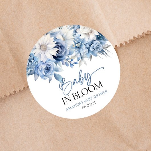 ベビー開花ほこりっぽい青フローラ赤ちゃんシャワー ラウンドシール