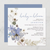 ベビー開花ほこりっぽい青フローラ赤ちゃんシャワー 招待状 (正面/裏面)