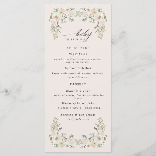 ベビー開花アイボリーフローラベビーシャワーメニュー メニュー (正面)
