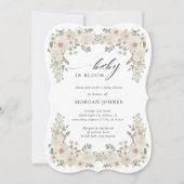 ベビー開花アイボリーフローラベビーシャワー招待状 (正面)
