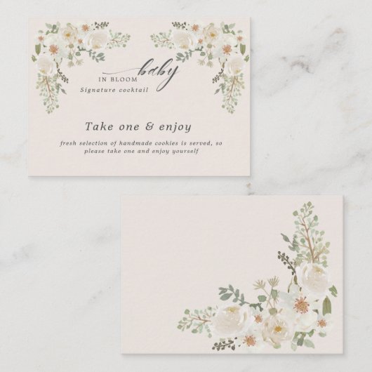 ベビー開花アイボリーフローラベビーシャワー エンクロージャーカード (正面/裏面)