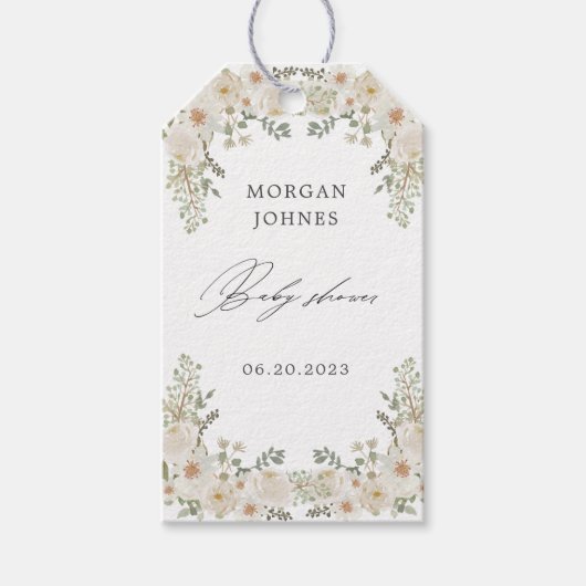 ベビー開花アイボリーフローラベビーシャワー ギフトタグ (正面)