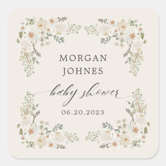 ベビー開花アイボリーフローラベビーシャワー スクエアシール (正面)