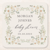 ベビー開花アイボリーフローラベビーシャワー スクエアペーパーコースター (正面)