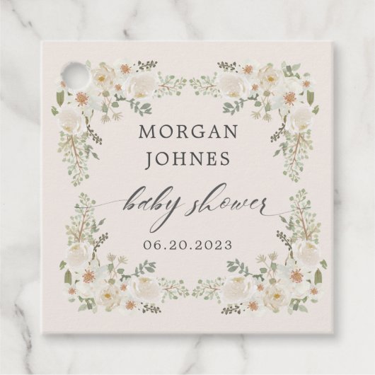 ベビー開花アイボリーフローラベビーシャワー フェイバータグ (正面)