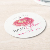 ベビー開花ウィムシー水の色ピンクの赤ちゃんシャワー ラウンドペーパーコースター (アングル)