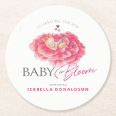 ベビー開花ウィムシー水の色ピンクの赤ちゃんシャワー ラウンドペーパーコースター (正面)