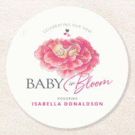 ベビー開花ウィムシー水の色ピンクの赤ちゃんシャワー ラウンドペーパーコースター