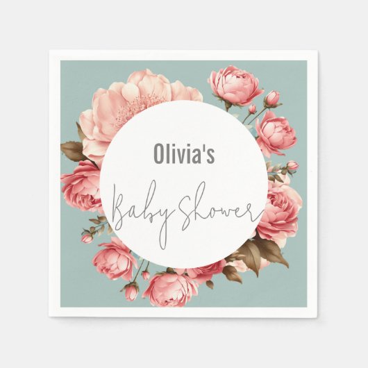 ベビー開花エレガントピンク赤ちゃんシャワー スタンダードカクテルナプキン (正面)