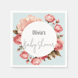 ベビー開花エレガントピンク赤ちゃんシャワー スタンダードカクテルナプキン