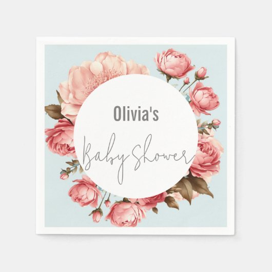 ベビー開花エレガントピンク赤ちゃんシャワー スタンダードカクテルナプキン (正面)