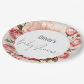 ベビー開花エレガントピンク赤ちゃんシャワー ペーパープレート (アングル)