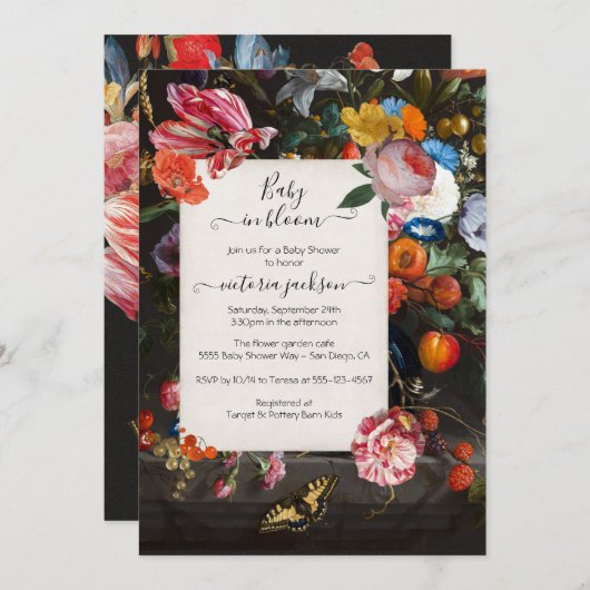 ベビー開花エレガントフローラベビーシャワー 招待状 (正面/裏面)