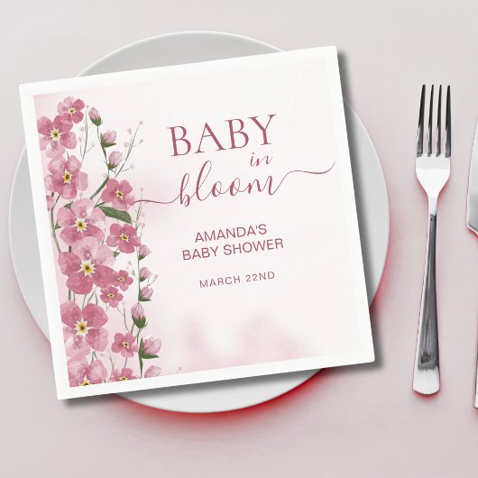 ベビー開花ガールピンクフローラシャワー スタンダードカクテルナプキン