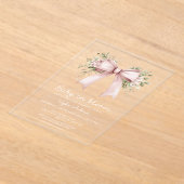 ベビー開花コケットピンクボウベビーシャワー アクリル招待状 (レイダウン)