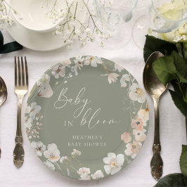 ベビー開花セージ緑のワイルドフラワーベビーシャワー ペーパープレート