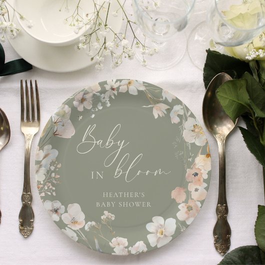 ベビー開花セージ緑のワイルドフラワーベビーシャワー ペーパープレート