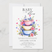 ベビー開花ティーパーティーワイルドフラワーベビーガールシャワー 招待状 (正面)
