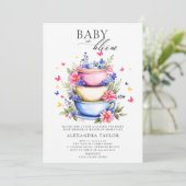 ベビー開花ティーパーティーワイルドフラワーベビーガールシャワー 招待状 (スタンド正面)