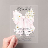 ベビー開花デイジーピンクボウガールベイビーシャワー アクリル招待状 (インサイチュ (ポータブル))