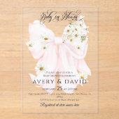 ベビー開花デイジーピンクボウガールベイビーシャワー アクリル招待状 (正面)