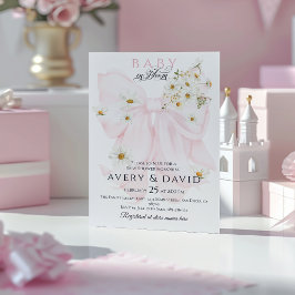 ベビー開花デイジーピンクボウガールベイビーシャワー 招待状