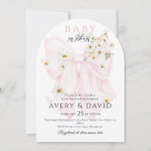 ベビー開花デイジーピンクボウガールベイビーシャワー 招待状 (正面)