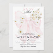 ベビー開花デイジーピンクボウガールベイビーシャワー 招待状 (正面)