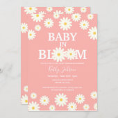 ベビー開花デイジーフローラピンクベビーシャワー 招待状 (正面/裏面)