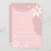 ベビー開花デイジーベビーシャワーピンク招待状 招待状 (正面/裏面)